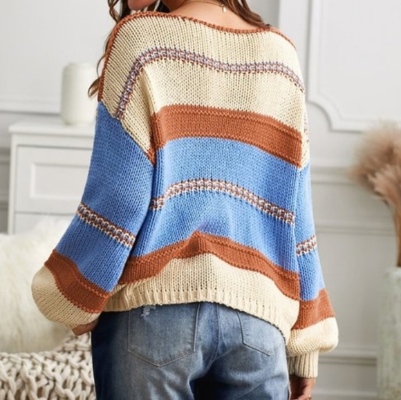 Orange V-neck knitted sweater - Picture 3 of 5